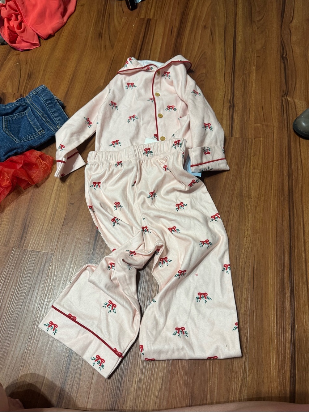 cloud island Pink Toddler Pajama Pants with Red Floral Accent
